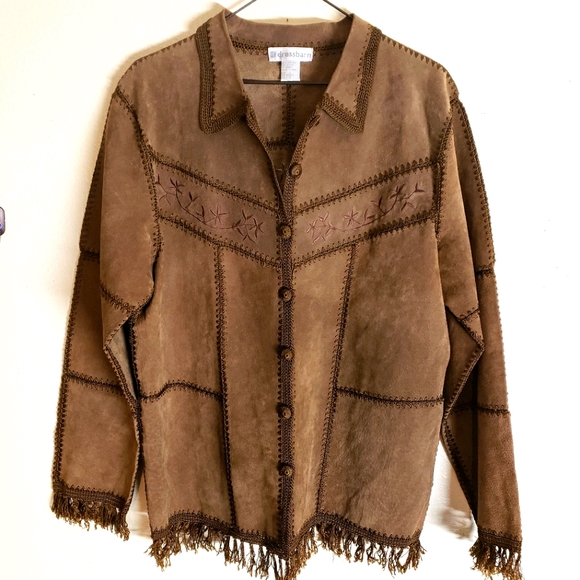 Dress Barn Brown Leather Embroidered Light Top - Picture 1 of 6